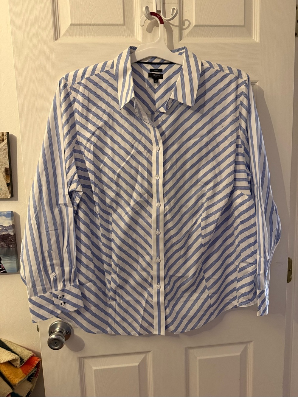 Talbots Blue and White Diagonal Stripe Button-Down Shirt